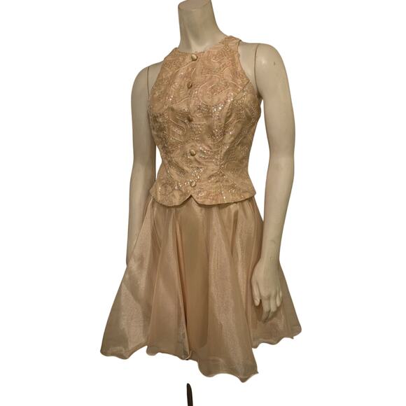 Vintage 90s Faviana Cocktail Dress / Prom Gown Sz 3/4 Gold Sequined - Picture 5 of 11